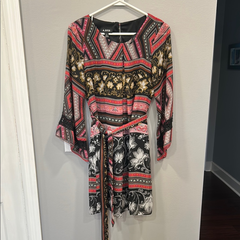 A. Byer Red and Black Geometric Dress